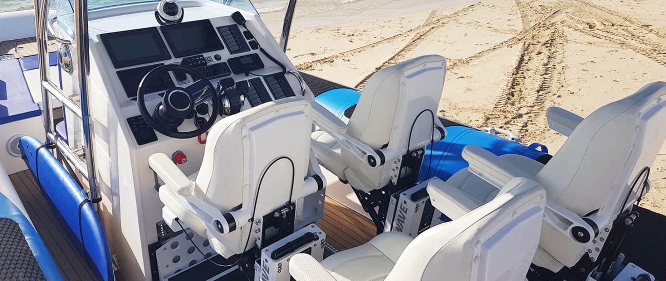 boat with wheels shock mitigation seats